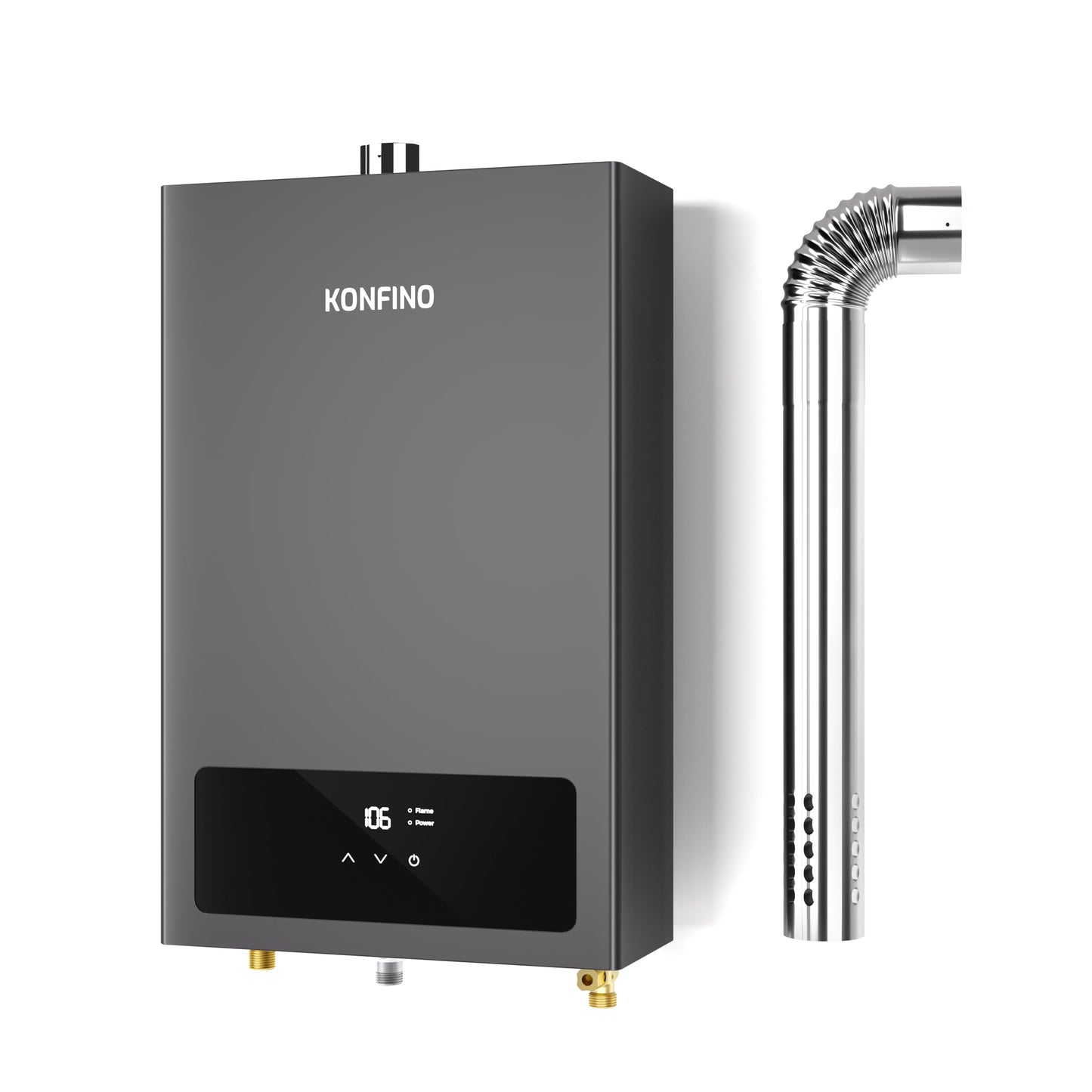 Konfino gas tankless heater, 4.3 GPM, 102,000 BTU, smart display, multi-protection.
