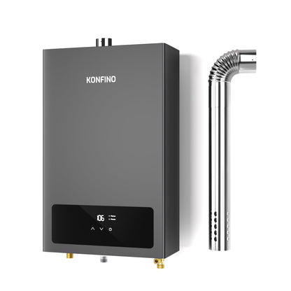 Konfino gas tankless heater, 4.3 GPM, 102,000 BTU, smart display, multi-protection.